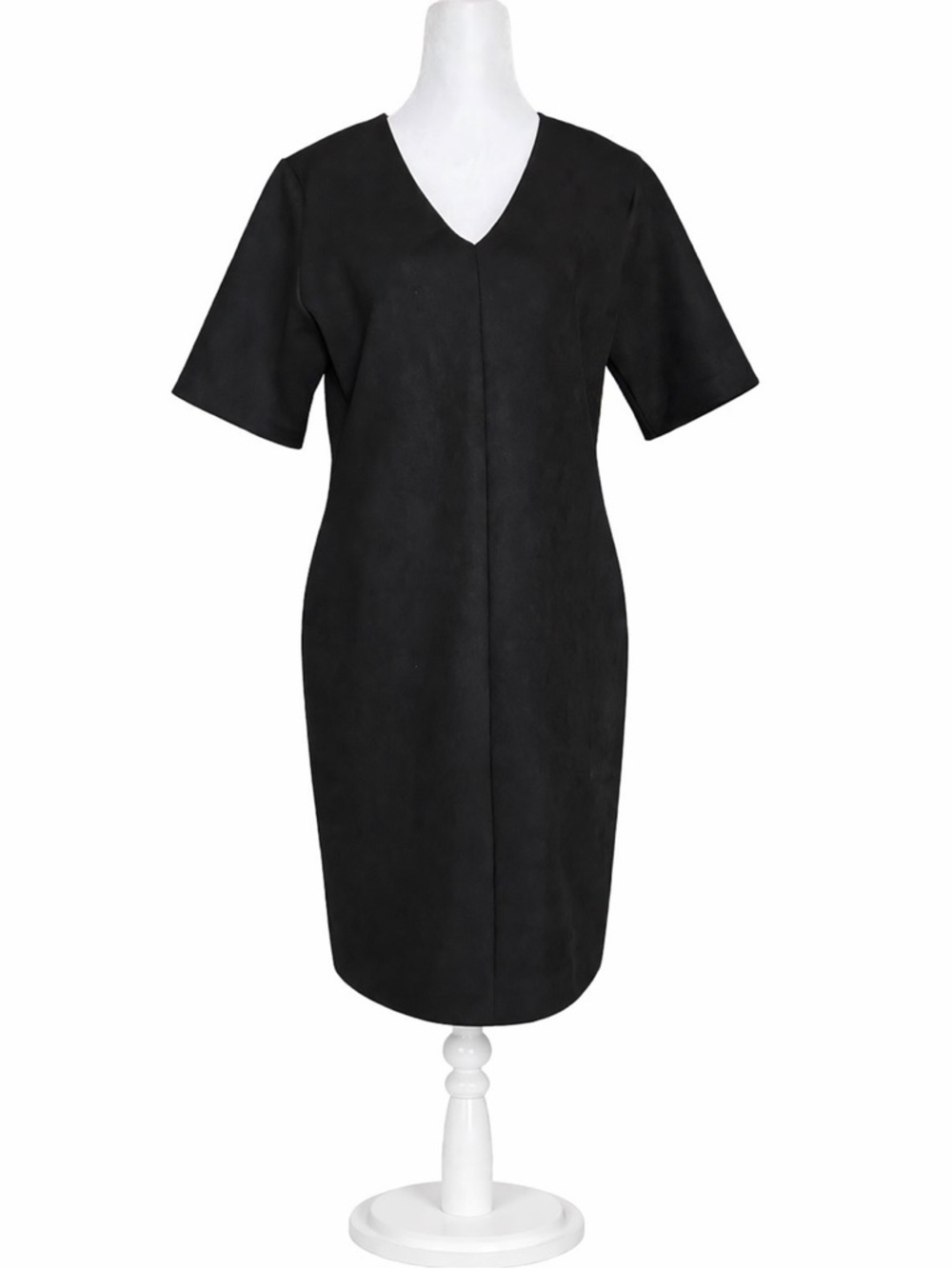 SPANX Black Faux Suede Column Dress Size Medium Short Sleeve V-Neck